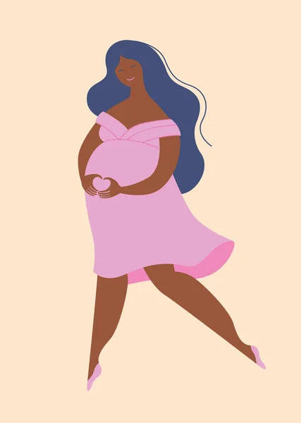 Heureuse Femme Enceinte Attendre Enfant Avec Amour Dessin Style Bande — Image vectorielle