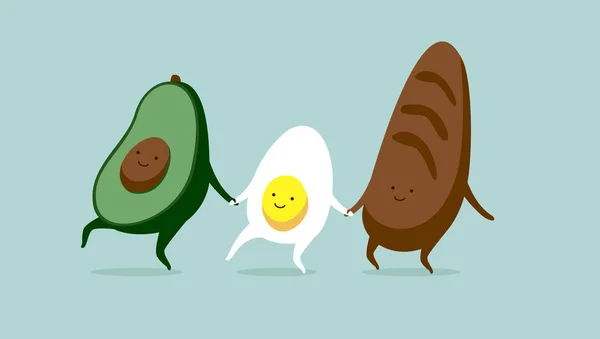 Personajes Divertidos Huevo Aguacate Pan Desayuno Brunch Sandwich Conjunto Mejores — Archivo Imágenes Vectoriales