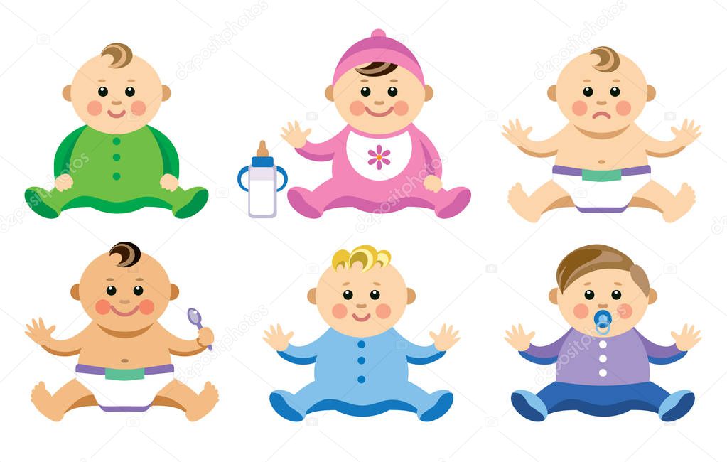 Set of babies in flat style