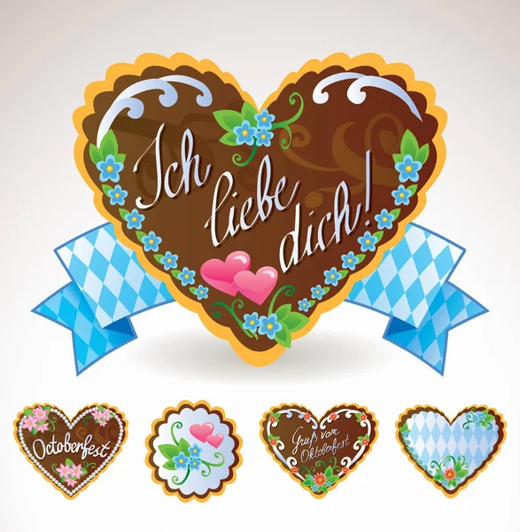 Oktoberfest Souvenirs Und Symbole Lebkuchen Und Brezel — Stockvektor