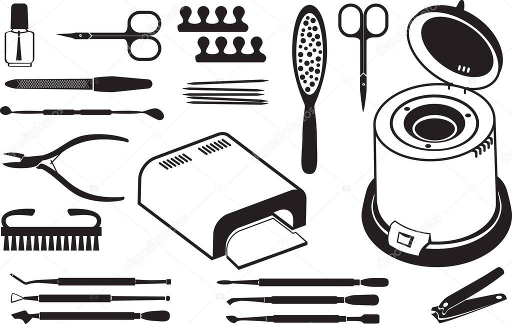 Set of manicure and pedicure tools vector silhouette