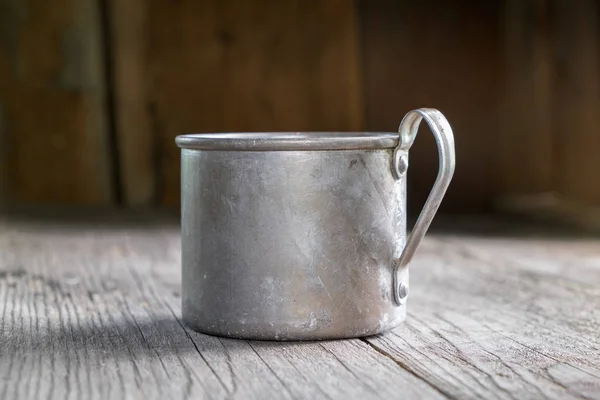 Vintage Rustic Empty Mug Wooden Kitchen Table — Stock Photo, Image