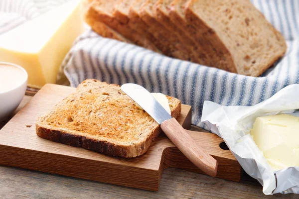 Toast Bread Slices Butter Cheese Breakfast — Stock Photo, Image