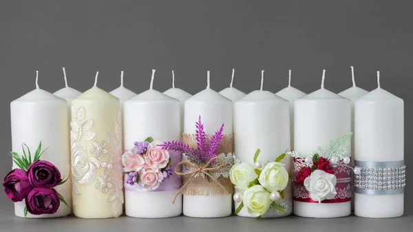 Colection of beautiful decorated candles. — Stock fotografie