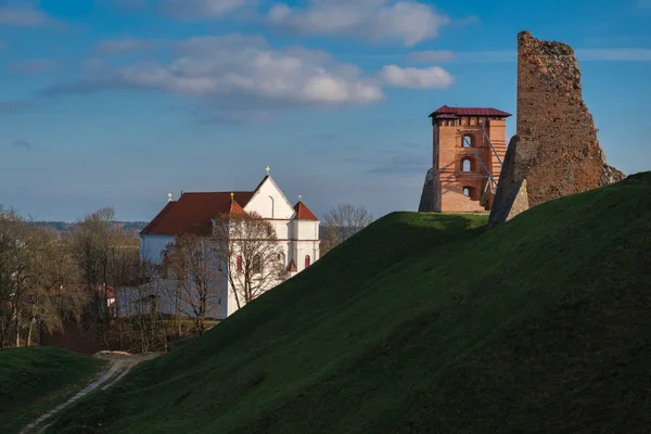 Руины башен Миндовгского замка и Фарнезской церкви Преображения Господня в Новогрудке, Беларусь . — стоковое фото