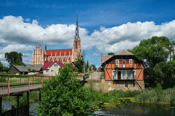 Retro Water Mill Old Church Holy Trinity Gerviaty Background Grodno — Stock Photo, Image