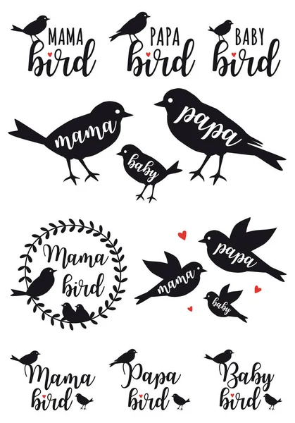 Mama Bird Papa Bird Bebé Familia Conjunto Elementos Diseño Gráfico — Archivo Imágenes Vectoriales