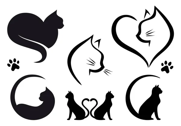 Cat Logo Designs Heart Set Vector Graphic Design Elements — Stock Vector