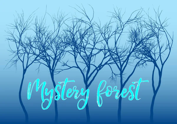 Mistério Floresta Com Árvores Escuras Céu Azul Noite Vetor Fundo — Vetor de Stock