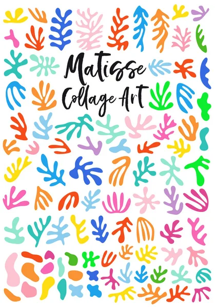 Collage Art Stile Matisse Forme Astratte Ritaglio Floreale Set Elementi — Vettoriale Stock