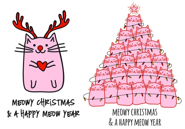 Noel kedi ağacı, vektör çizim — Stok Vektör