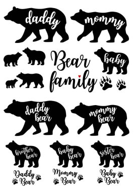 Daddy bear, mommy bear, baby, bear family silhouettes, Mother's day, Father's day, set of vector graphic design elements vector Daddy bear, mommy bear, baby, bear family silhouettes, Mother's day, Father's day, set of vector graphic design elements vector