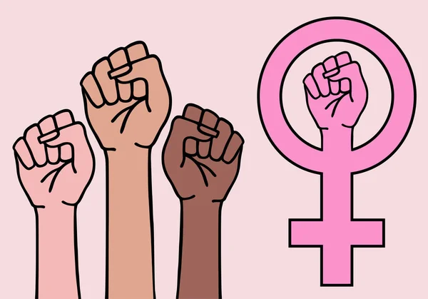 Vrouwelijke handen, feministische teken, symbool van het feminisme, vector — Stockvector