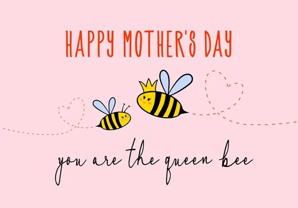 Anneler günü kartı şirin arı ile vektör — Stok Vektör