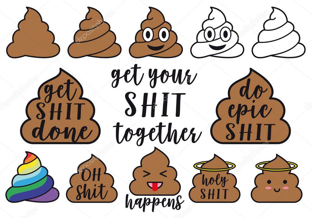 Poop icons, vector graphic design elements