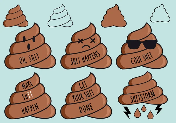 Funny poop emojis, shit emoticons, vector set — Stock Vector