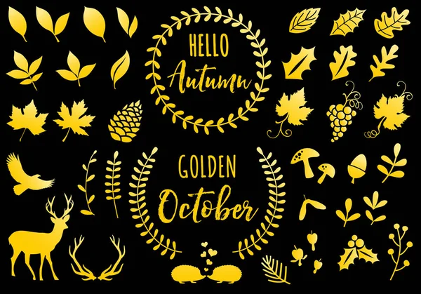 Icônes d'automne dorées, ensemble vectoriel — Image vectorielle