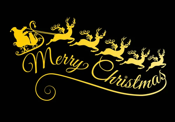 Gold Merry Christmas, gouden Kerstman met zijn slee en rendieren, — Stockvector