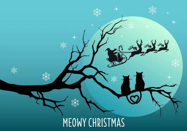 Katten kijken naar de Kerstman, vector kerstkaart — Stockvector