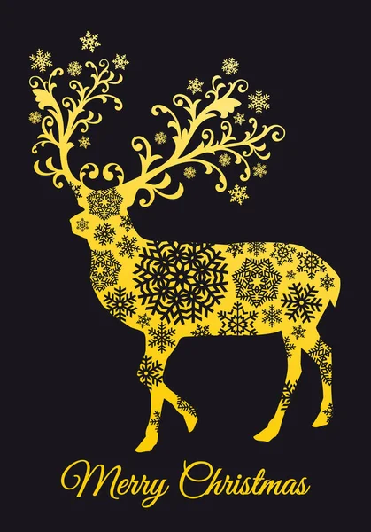 Tarjeta de Navidad con ciervos de oro, vector — Vector de stock