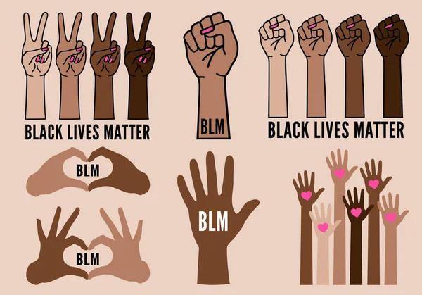 黒人の生活問題 Blm 女性の手は人種差別に対する抗議 黒拳の戦い ベクトルイラスト — ストックベクタ
