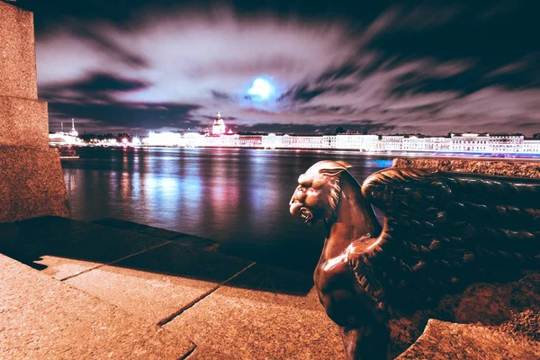 El terrible Griffin de noche en San Petersburgo, Rusia —  Fotos de Stock
