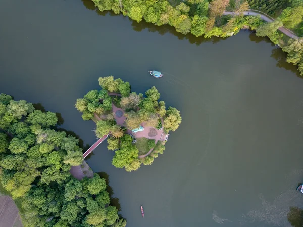 Вид Повітря Літній Ліс Блакитне Озеро — стокове фото
