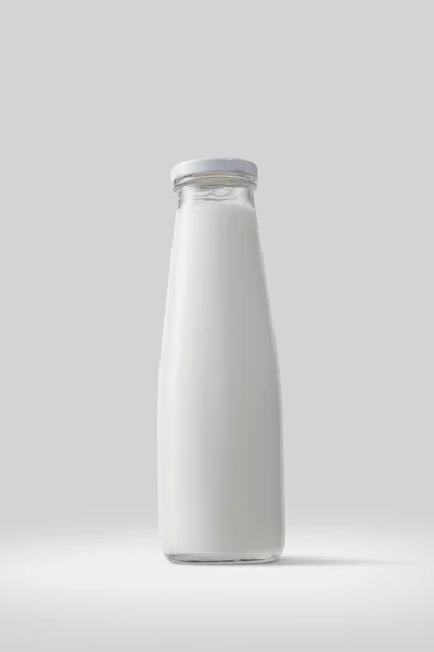 Glazen Fles Melk Witte Achtergrond — Stockfoto