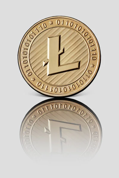 Litecoin Złote Monety Szarym Tle Cyfrowa Waluta Pieniądze Pojęcie Inwestycji — Zdjęcie stockowe