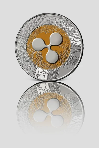 Silbermünze Auf Grauem Hintergrund Digitalwährung Geld Investitionskonzept — Stockfoto