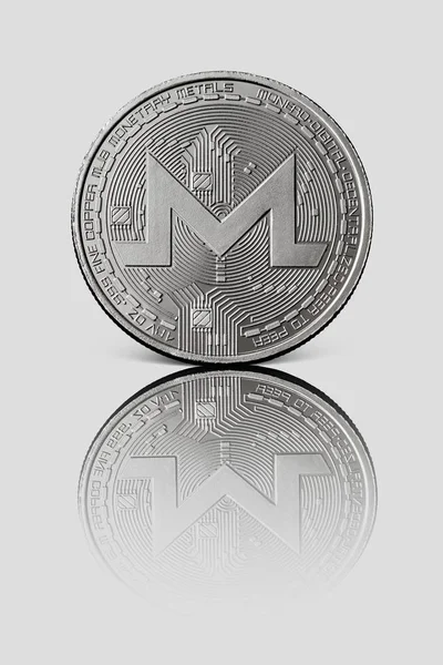 Silver Monero Coin Grey Background Digital Currency Money Investment Concept — Stock Photo, Image