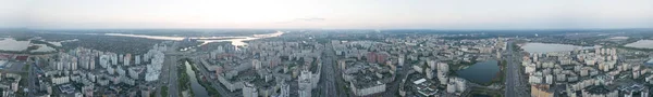 Aerial View City Kyiv District Poznyaki Modern Roads Buildings Sunset — Stock Photo, Image
