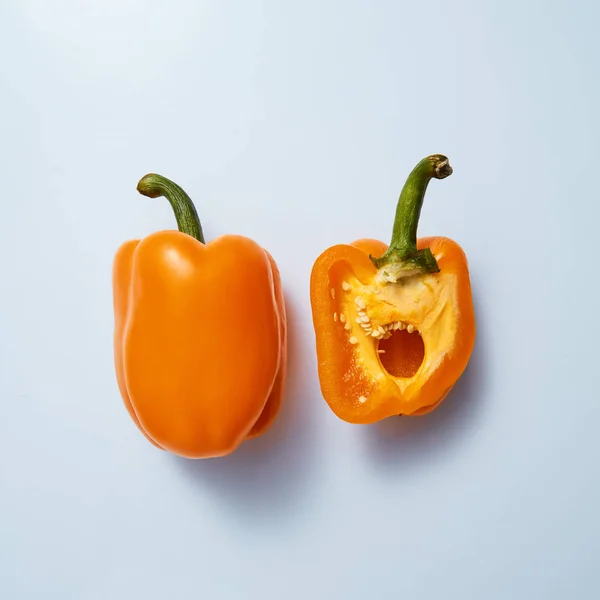 Fresh Organic Sweet Yellow Pepper Its Half Isolated Gray Background — Stock Photo, Image