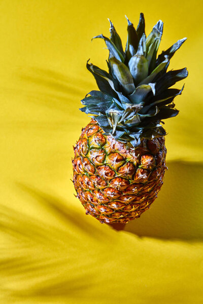 delicious tropical pineapple on yellow background 
