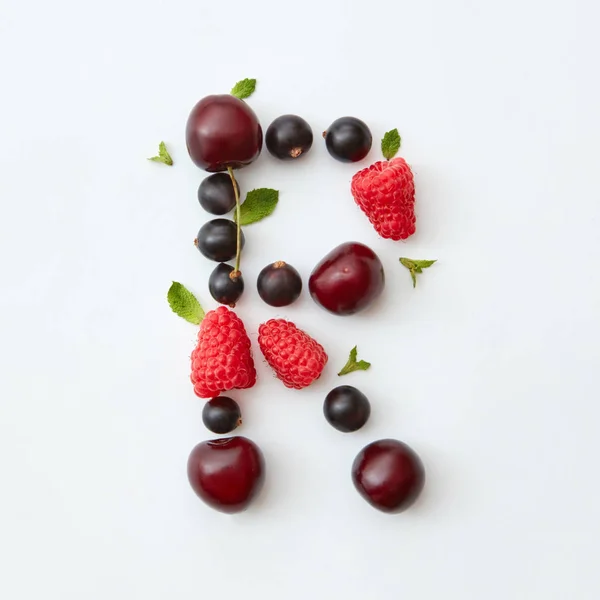 Letter English Alphabet Made Natural Organic Berries Ripe Fresh Raspberries — Stock Photo, Image