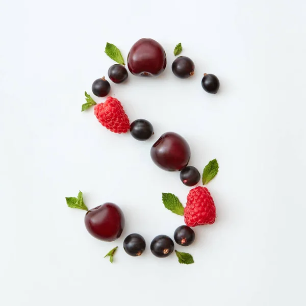 Letter English Alphabet Made Natural Organic Berries Ripe Fresh Raspberries — Stock Photo, Image