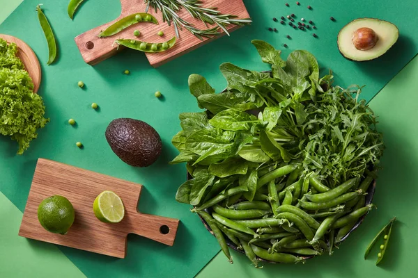 Vista Dall Alto Delle Verdure Verdi Fresche Biologiche Naturali Uno — Foto Stock