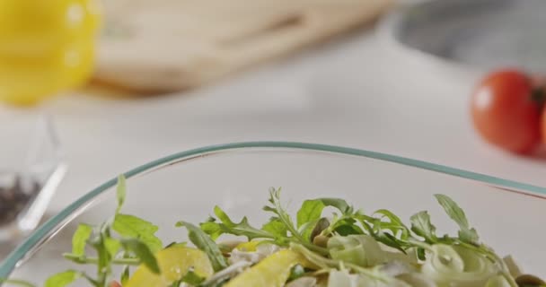 Fresh Salad Vegetables Glass Bowl — Stock Video