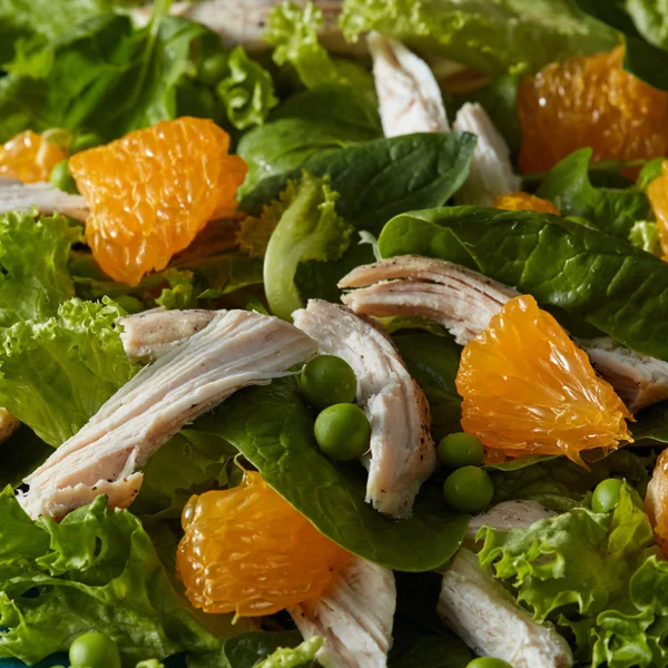 Huisgemaakte Salade Van Natuurlijke Biologische Groenten Fruit Kippenvlees — Stockfoto