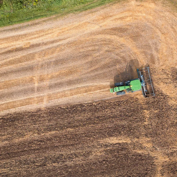 Alandan Sonra Hasat Drone Havadan Görünümden Sahada Sonbahar Zamanında Hasat — Stok fotoğraf