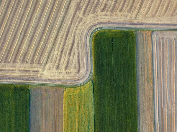 Геометрический Абстрактный Фон Сельскохозяйственных Полей Различными Культурами После Сбора Урожая — стоковое фото