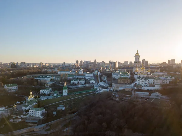 Panoramiczny Widok Historycznych Miejsc Słynnej Pieczerskiej Najstarszych Zabytków Unesco Kijowie — Zdjęcie stockowe