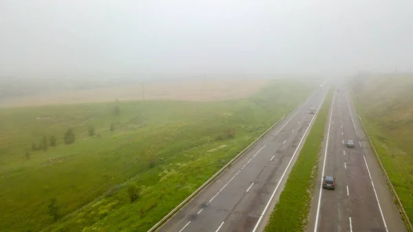 Luftbild Von Der Drohne Landschaftsaufnahme Der Felder Und Der Straße — Stockfoto