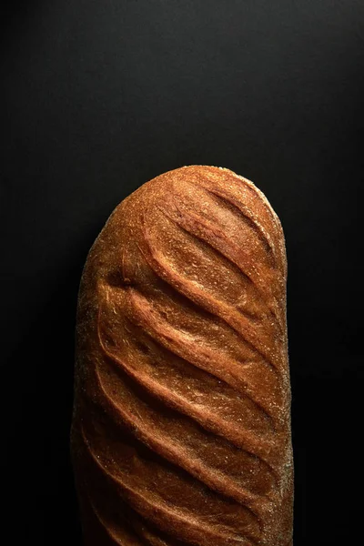 Organic Fresh Bread Presented Black Background Space Text Top View — Stock Photo, Image