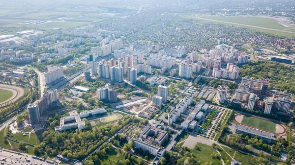 Flygfoto Från Drönaren Goloseevsky Distrikt Staden Kiev Med Moderna Byggnader — Stockfoto