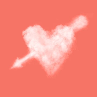 Hava bulutlu bir renk arka plan 2019 yılın aşk oku kalple yaşayan mercan Pantone. Kavram St. Valentine's Day.