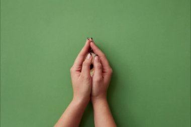 taze gerbera çiçekleri bileşimi yeşil arka plan üzerinde tutan eller Sevgililer günü, anneler günü, 8 Mart günü kartı