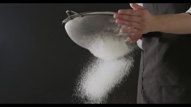Female Hands Bolting Flour Sieve Kneading Dough — Stock Video