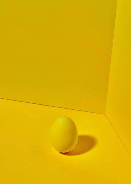 Œuf Couleur Jaune Sur Fond Jaune Vif Avec Ombre Espace — Photo