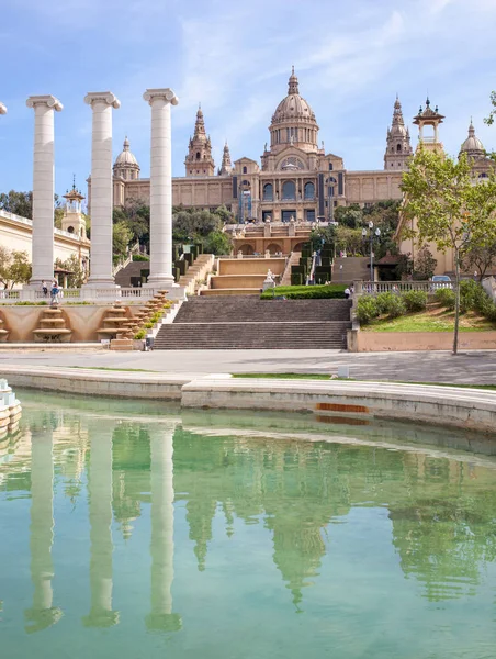 National Art Museum Fountain Catalonia Barcelona Spain — стоковое фото
